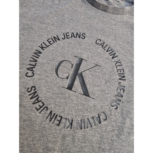 Calvin Klein Jeans Men’s Gray T-Shirt XS Logo Circle Graphic Cotton Blend - Picture 4 of 11